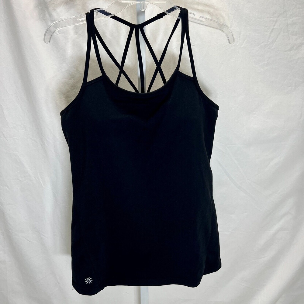Athleta Womens Black Racerback Strap Workout Tank Top With Shelf Bra Size Small